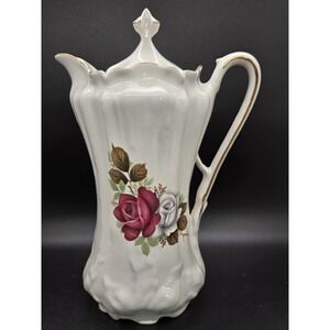 Vintage Ceramic Rose Embellished Gold Rimmed Pitcher
